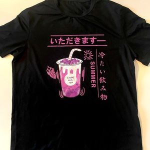Men Medium Japenese Letter And Grapes Graphic T-Shirt